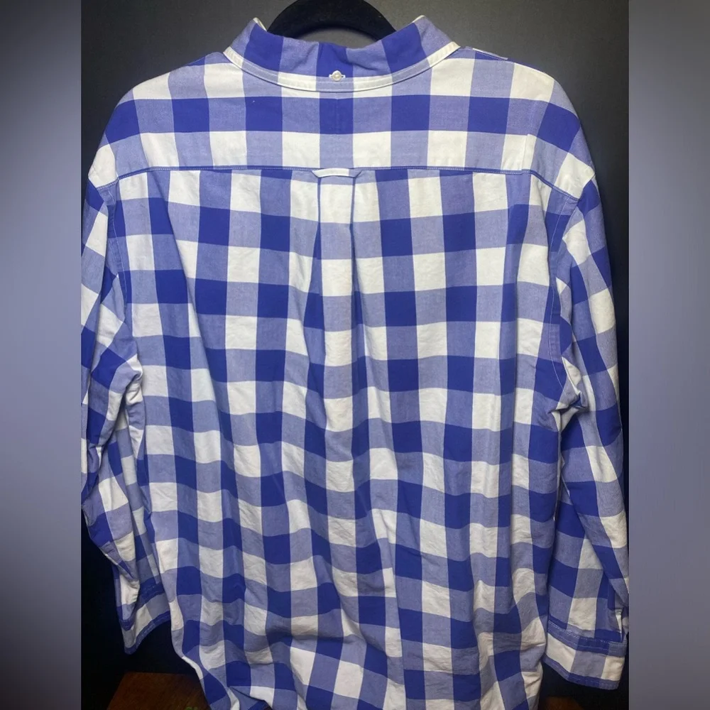 Lands' End Blue and‎ White Plaid Men's Shirt